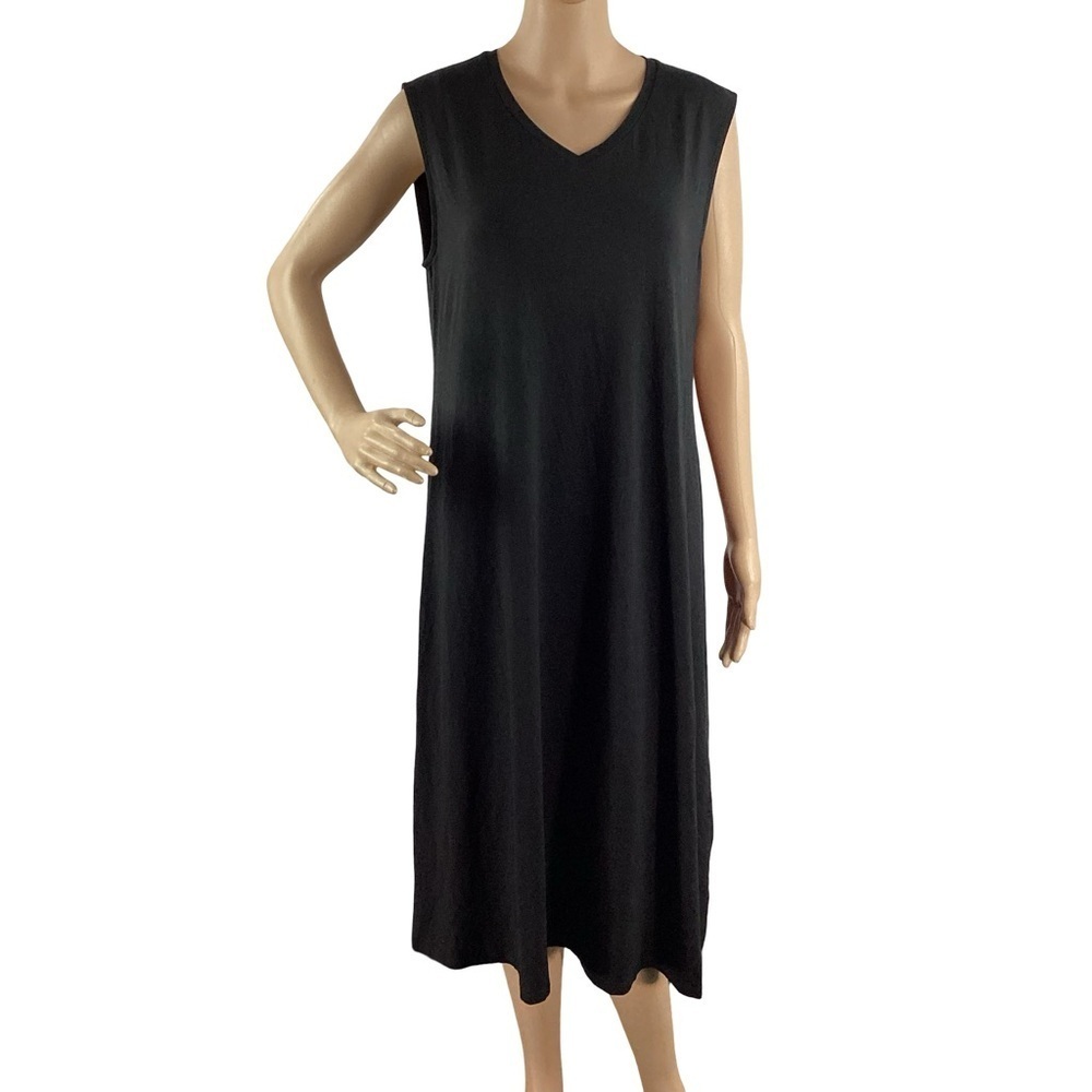 Eileen Fisher Stretch Jersey V-Neck Tank Dress Black Size M